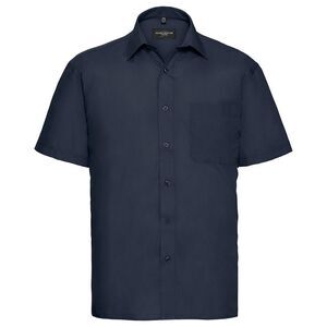 Russell Collection Mens Poplin Easy-Care Short-Sleeved Shirt / French Navy
